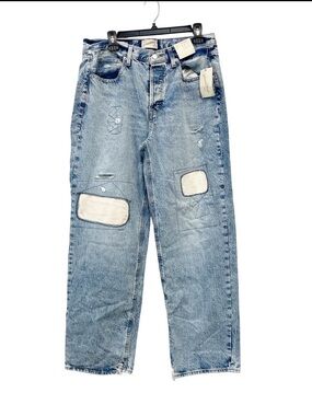 90s Retro Blue Denim Mid Rise Jeans, Light Wash Organic Cotton, Size 4, NWT